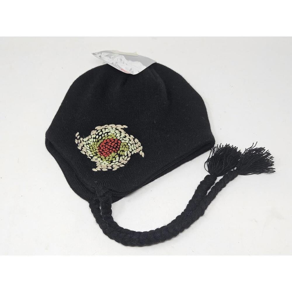 Burton One Size  Earflap Tassel Hat Embroidered Reason Beanie Black